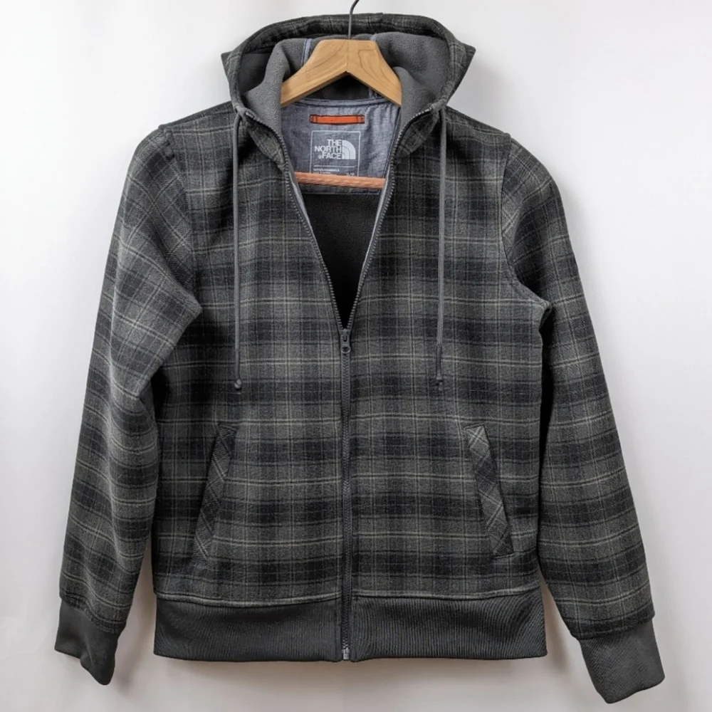 The North Face Jacket Hooded Full Zip Outbound Plaid Hoodie Green/Black Small